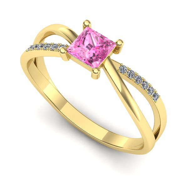Inel logodna din aur galben cu safir roz