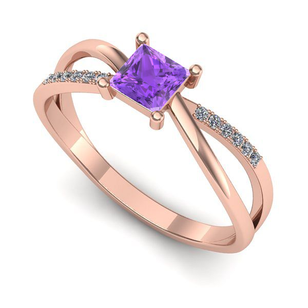 Inel logodna din aur roz cu ametist