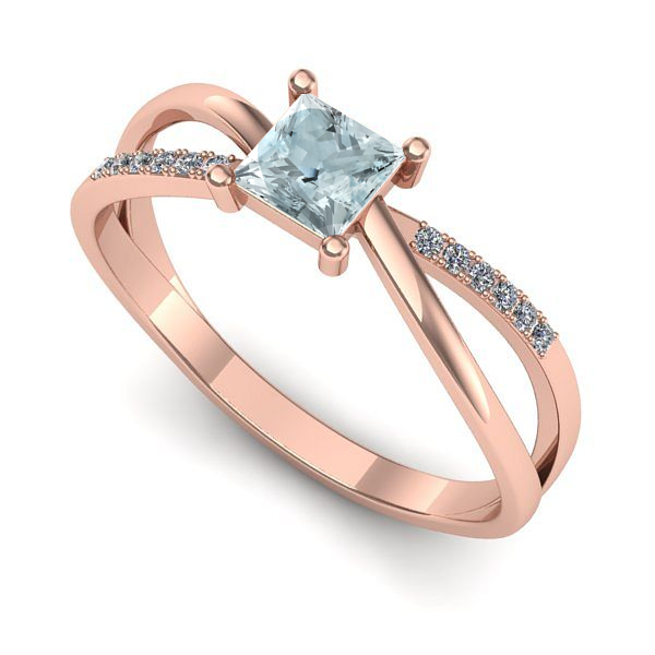 Inel logodna din aur roz cu aquamarin