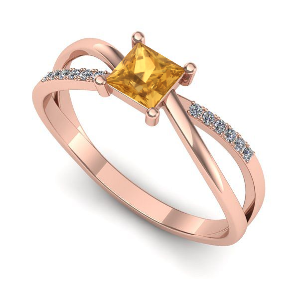 Inel logodna din aur roz cu citrin