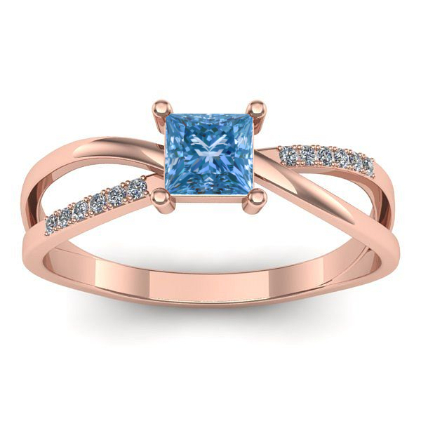 Inel logodna cu diamant de laborator albastru patrat