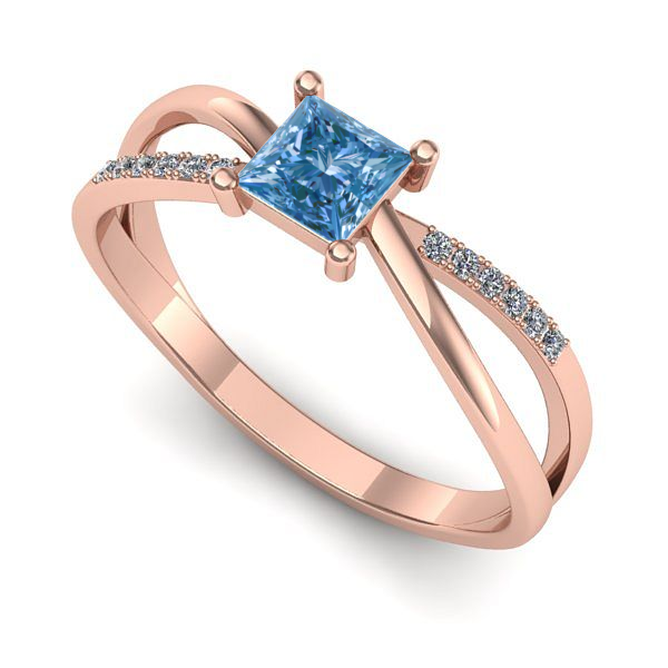 Inel logodna din aur roz cu diamant de laborator albastru