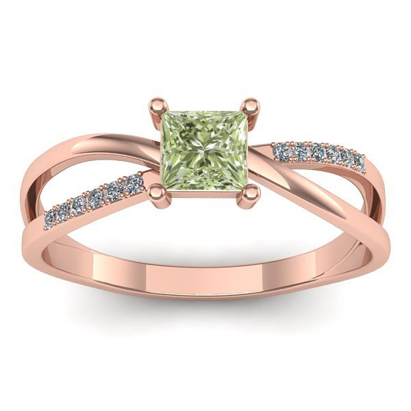 Inel cu diamant de laborator verde patrat