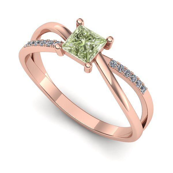 Inel din aur roz cu diamant de laborator verde