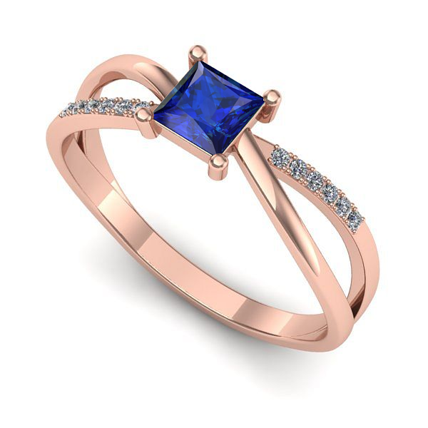 Inel logodna din aur roz cu safir