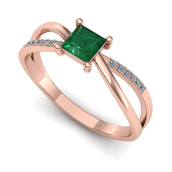 Inel de logodna din aur roz cu smarald