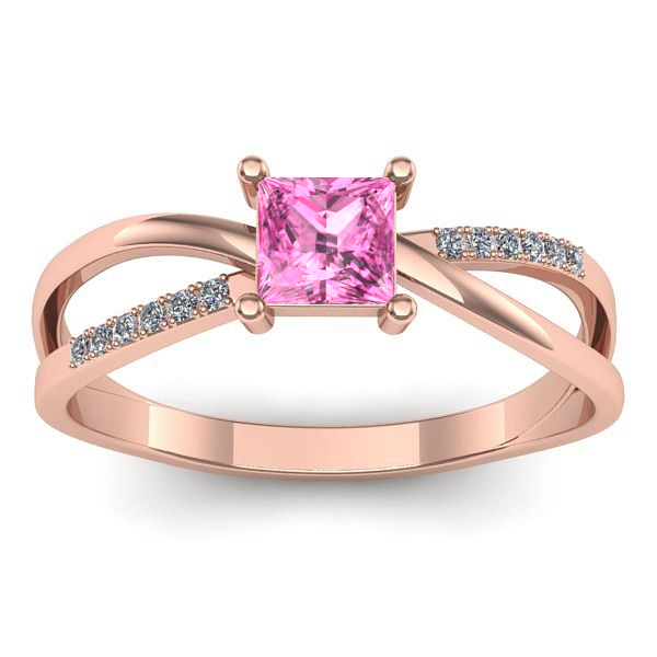 Inel logodna cu safir roz patrat