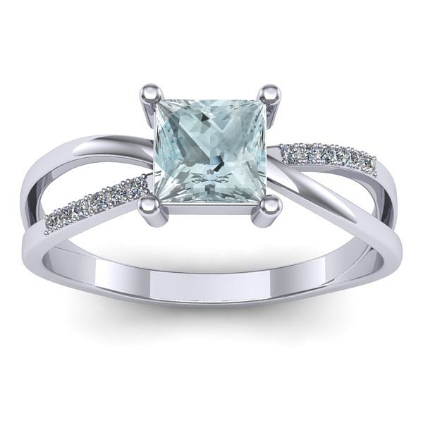Inel logodna cu aquamarin patrat