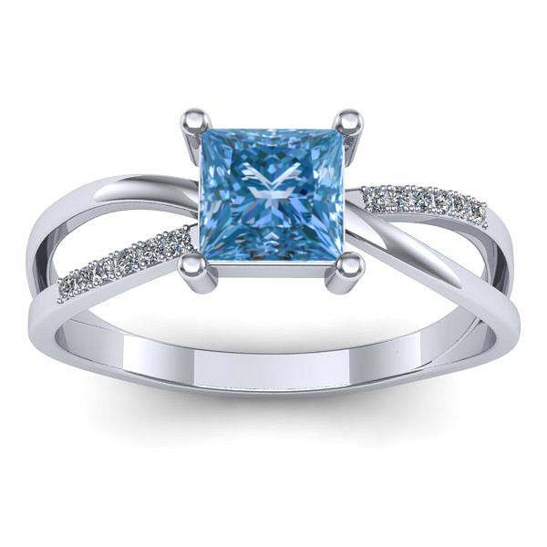 Inel logodna cu diamant de laborator albastru patrat