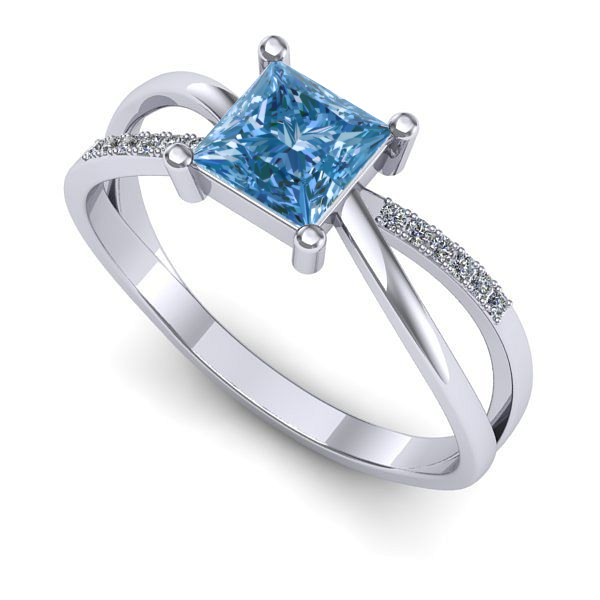 Inel din aur alb cu diamant de laborator albastru