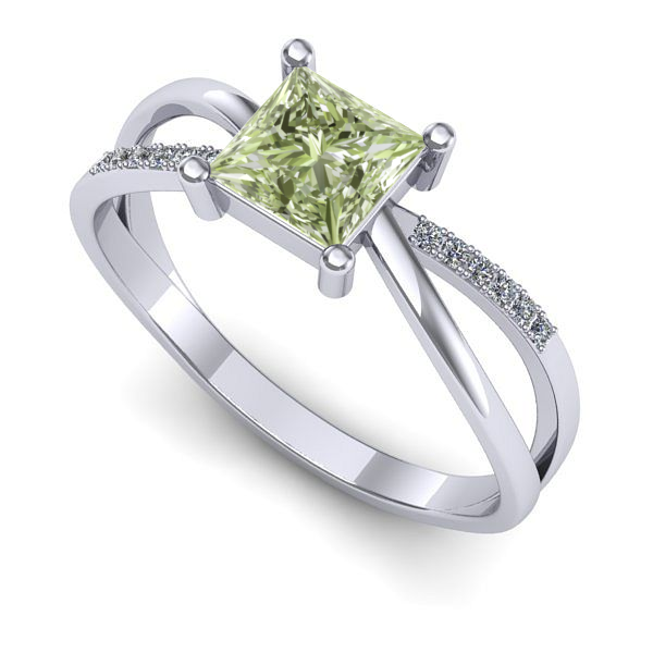 Inel logodna din aur alb cu diamant de laborator verde