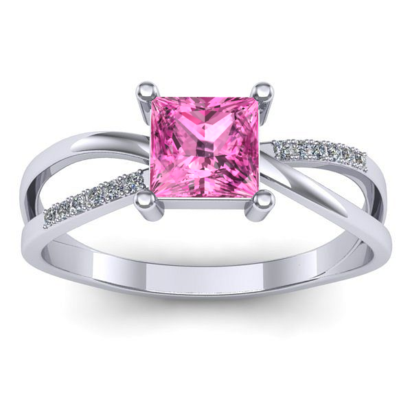 Inel logodna cu safir roz patrat
