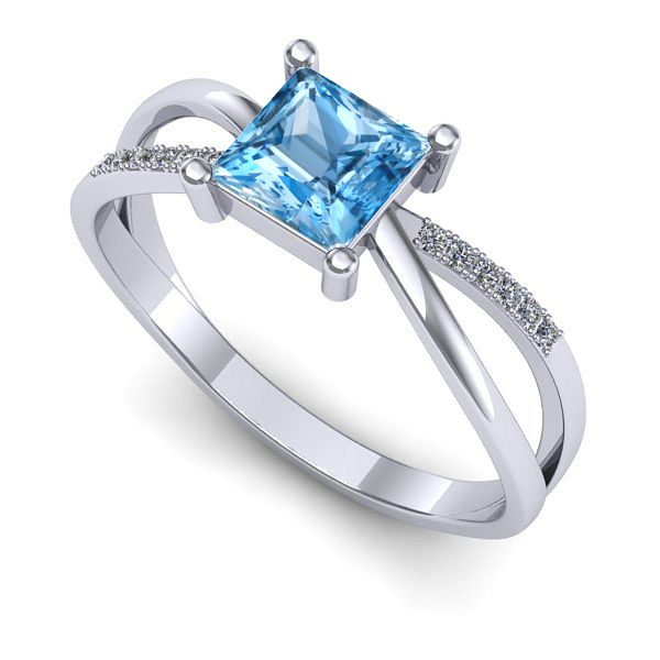 Inel logodna din aur alb cu topaz blue