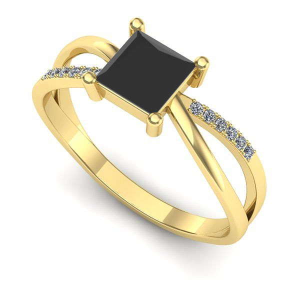 Inel de logodna din aur galben cu diamant negru