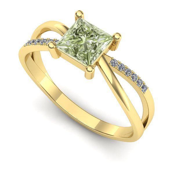 Inel din aur galben cu diamant de laborator verde