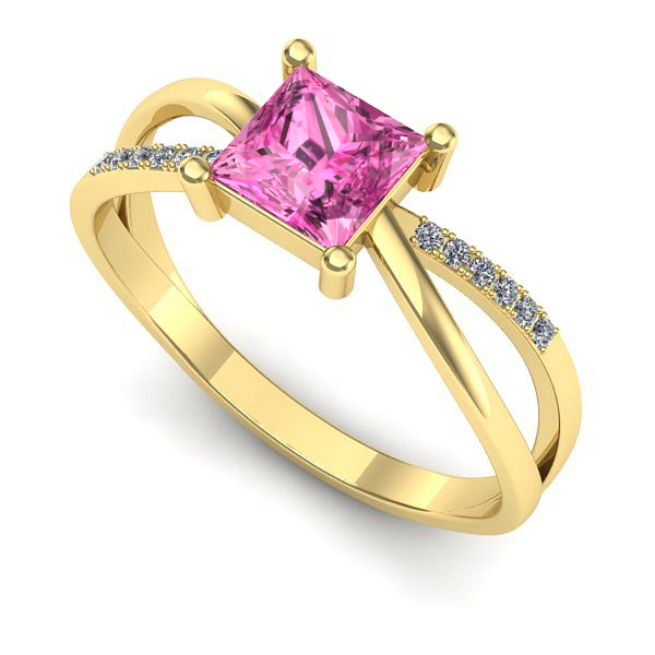 Inel logodna din aur galben cu safir roz