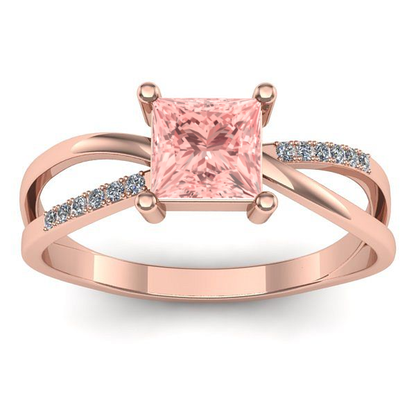 Inel cu diamant de laborator roz patrat