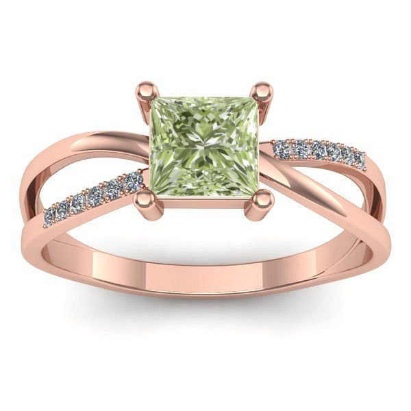 Inel logodna cu diamant de laborator verde patrat