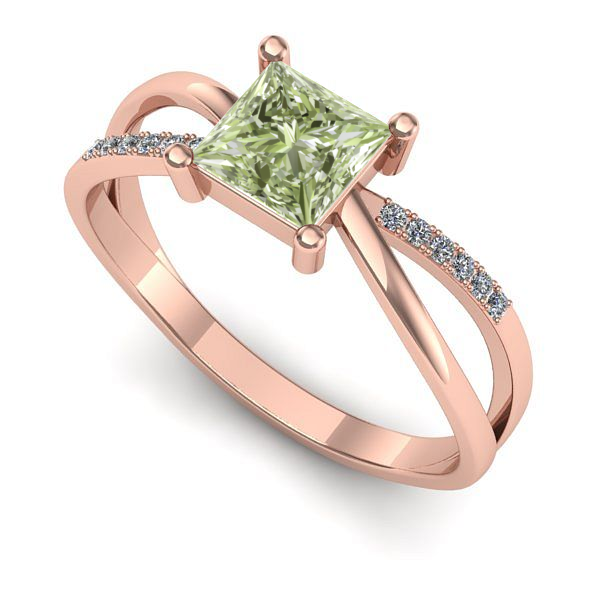 Inel logodna din aur roz cu diamant de laborator verde