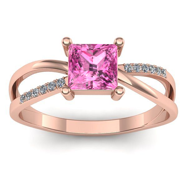 Inel logodna cu safir roz patrat