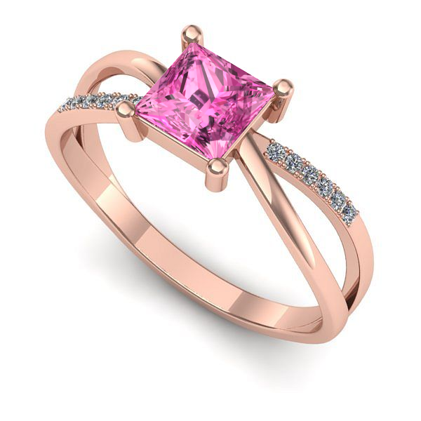 Inel logodna din aur roz cu safir roz