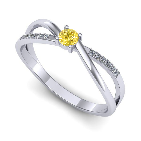 Inel logodna din aur alb cu safir galben