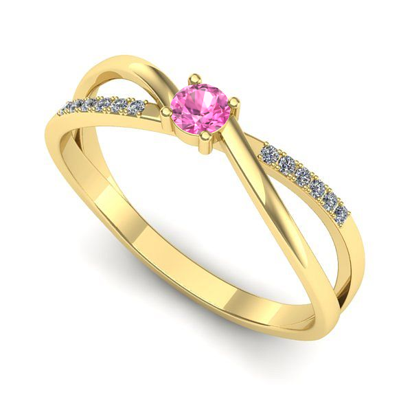Inel logodna din aur galben cu safir roz