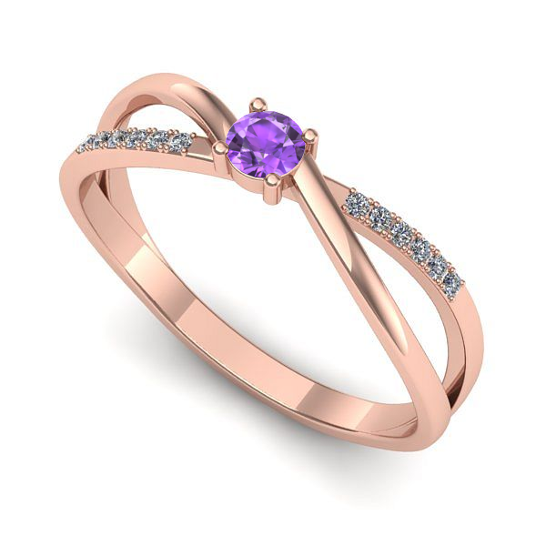 Inel de logodna din aur roz cu ametist
