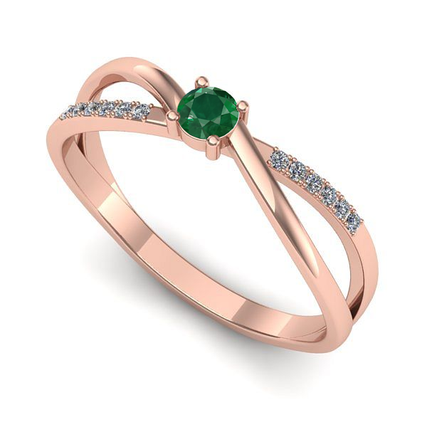 Inel logodna din aur roz cu smarald