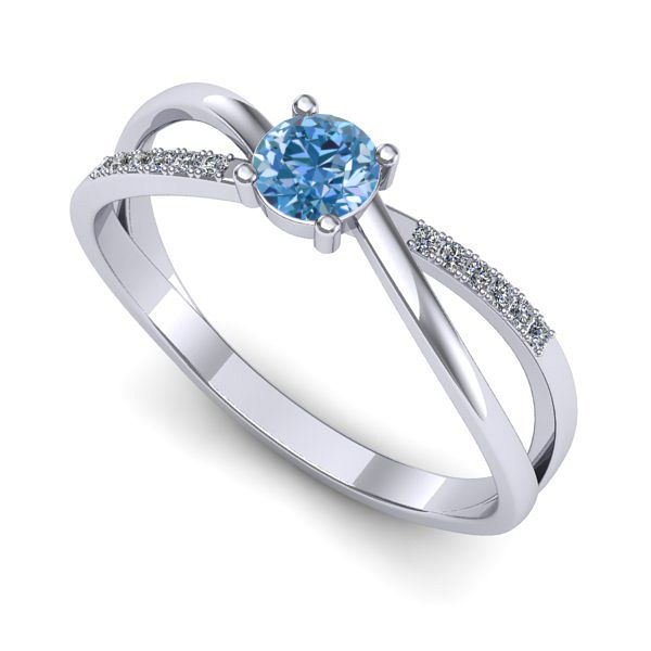 Inel de logodna din aur alb cu diamant de laborator albastru