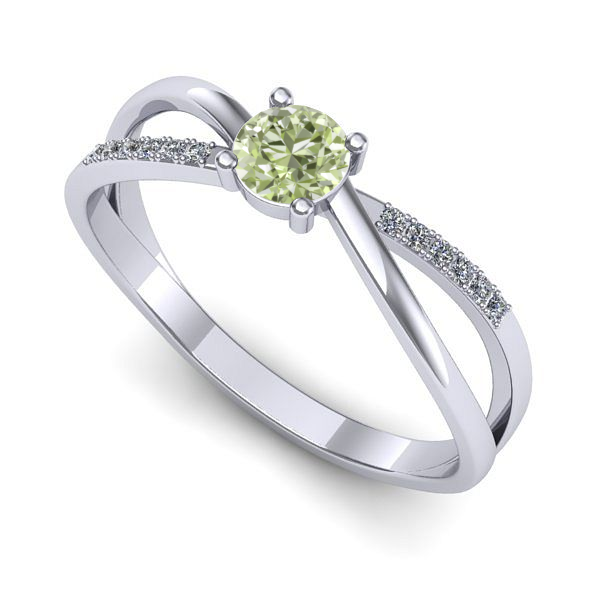 Inel logodna din aur alb cu diamant de laborator verde