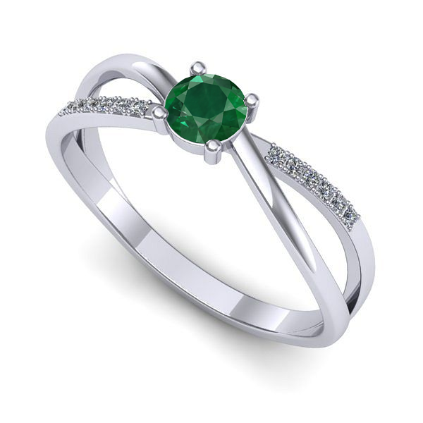 Inel de logodna din aur alb cu smarald
