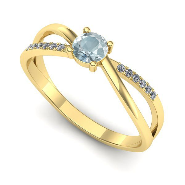 Inel logodna din aur galben cu aquamarin