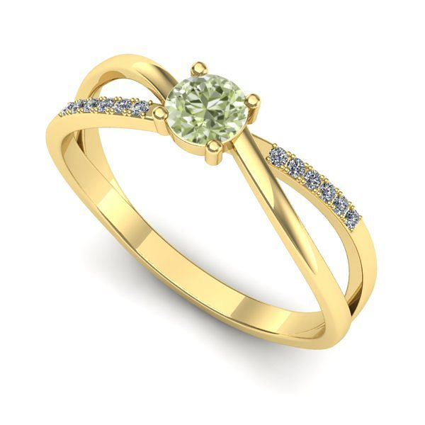 Inel de logodna din aur galben cu diamant de laborator verde