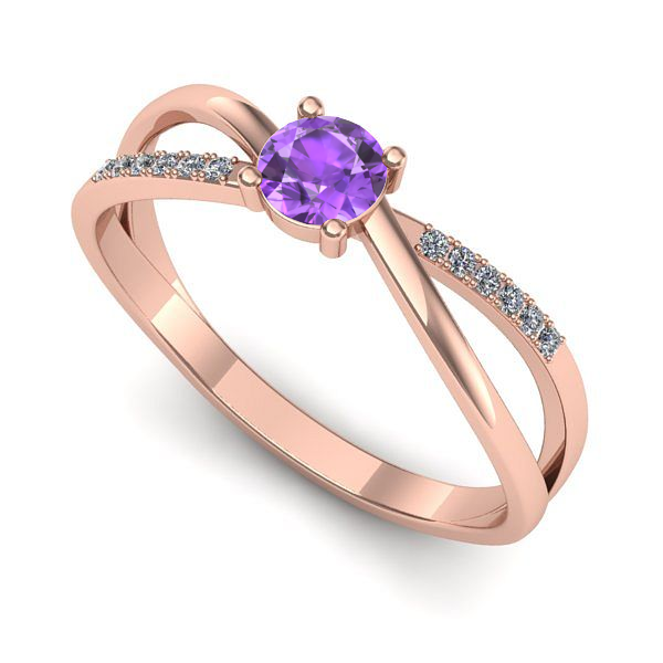 Inel de logodna din aur roz cu ametist