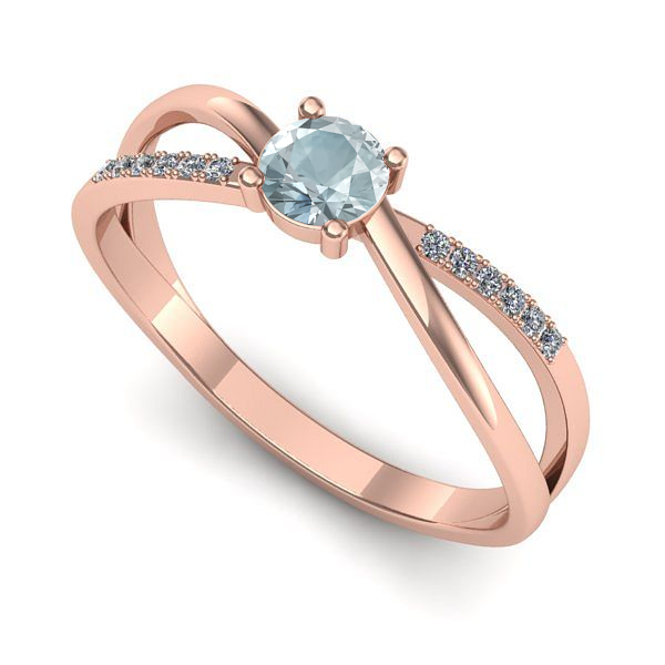 Inel de logodna din aur roz cu aquamarin