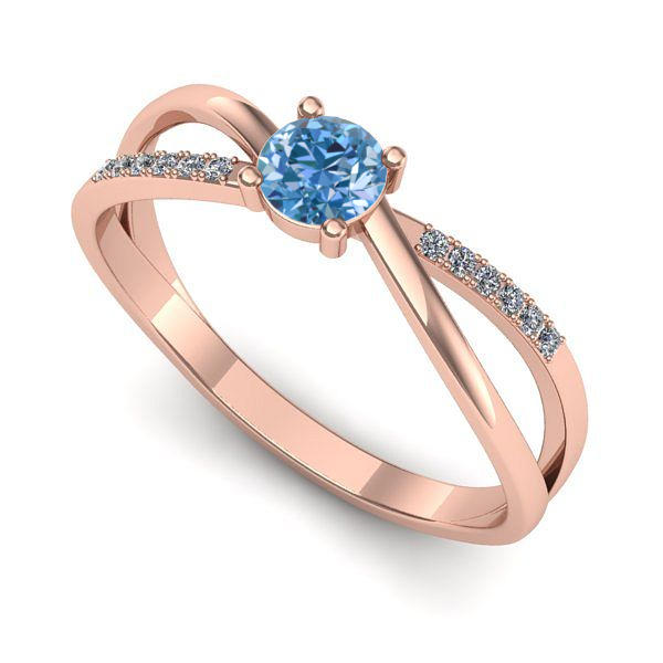 Inel de logodna din aur roz cu diamant de laborator albastru