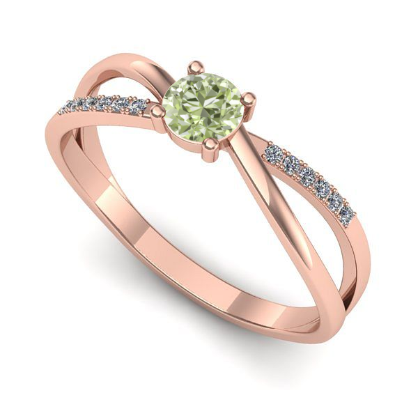 Inel din aur roz cu diamant de laborator verde