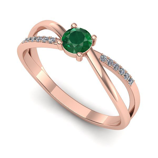 Inel din aur roz cu smarald