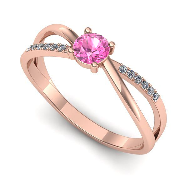 Inel de logodna din aur roz cu safir roz