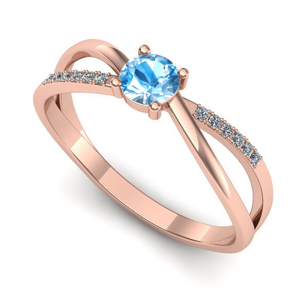 Inel logodna din aur roz cu topaz blue