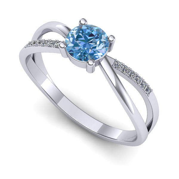 Inel de logodna din aur alb cu diamant de laborator albastru