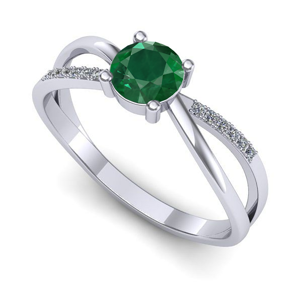 Inel logodna din aur alb cu smarald