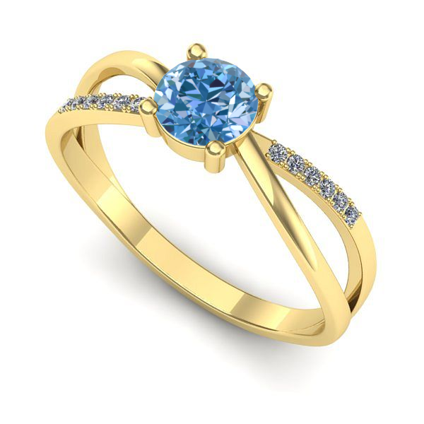 Inel logodna din aur galben cu diamant de laborator albastru