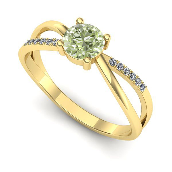 Inel de logodna din aur galben cu diamant de laborator verde