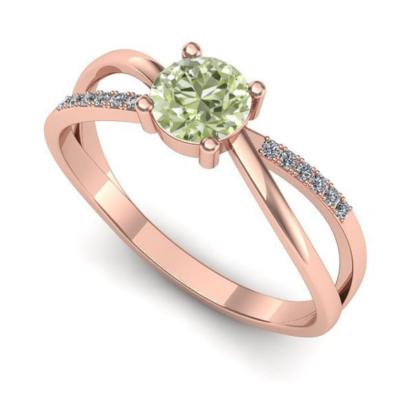 Inel de logodna din aur roz cu diamant de laborator verde