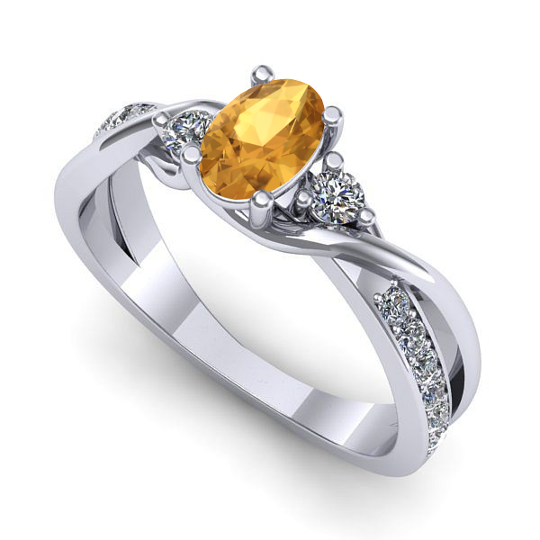 Inel din aur alb cu citrin