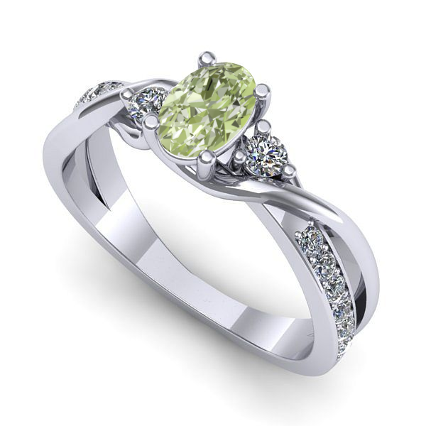 Inel de logodna din aur alb cu diamant de laborator verde