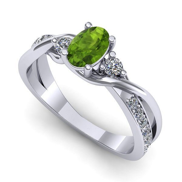 Inel logodna din aur alb cu peridot