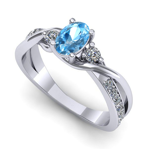 Inel din aur alb cu topaz blue